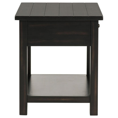 Ayne Side End Table, 1 Shelf, 1 Drawer, Black Wood, Square 20 Inch