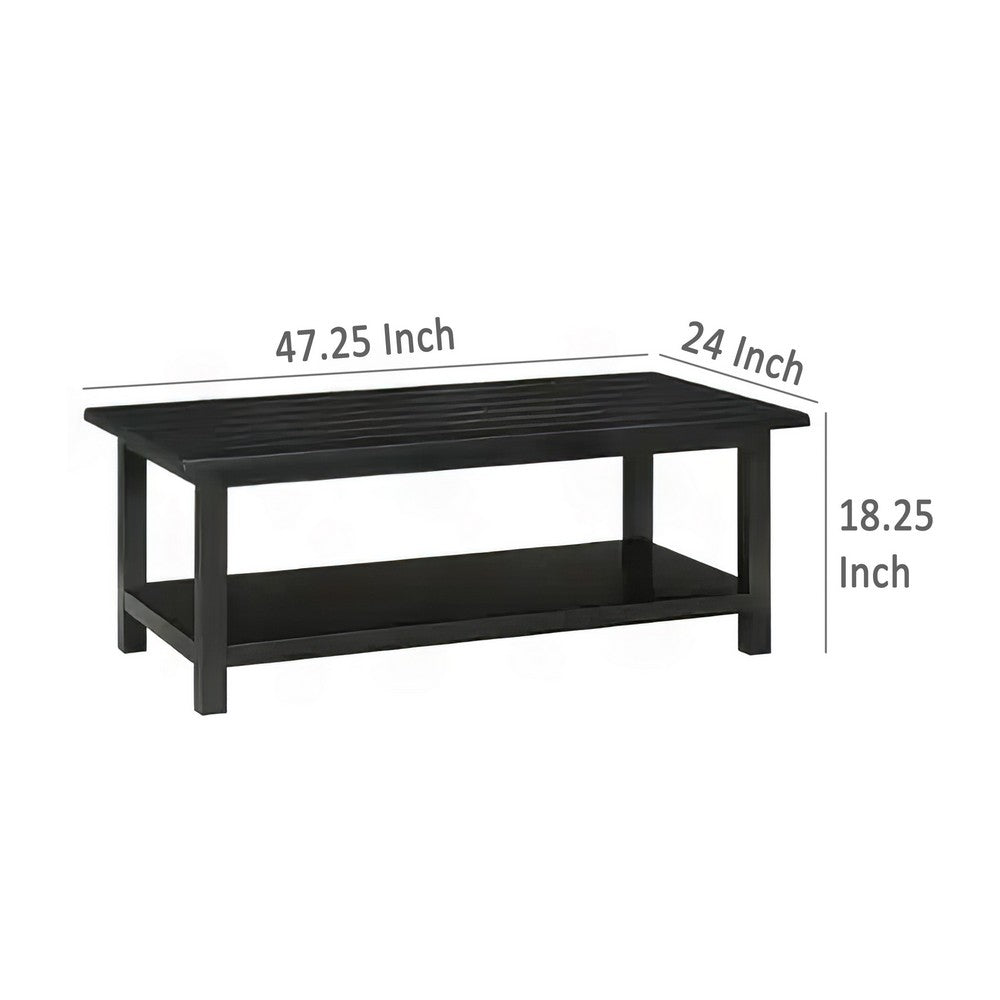 Ayne Coffee Table, 1 Bottom Shelf, Classic Black Wood Frame, 47 Inch