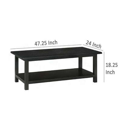 Ayne Coffee Table, 1 Bottom Shelf, Classic Black Wood Frame, 47 Inch