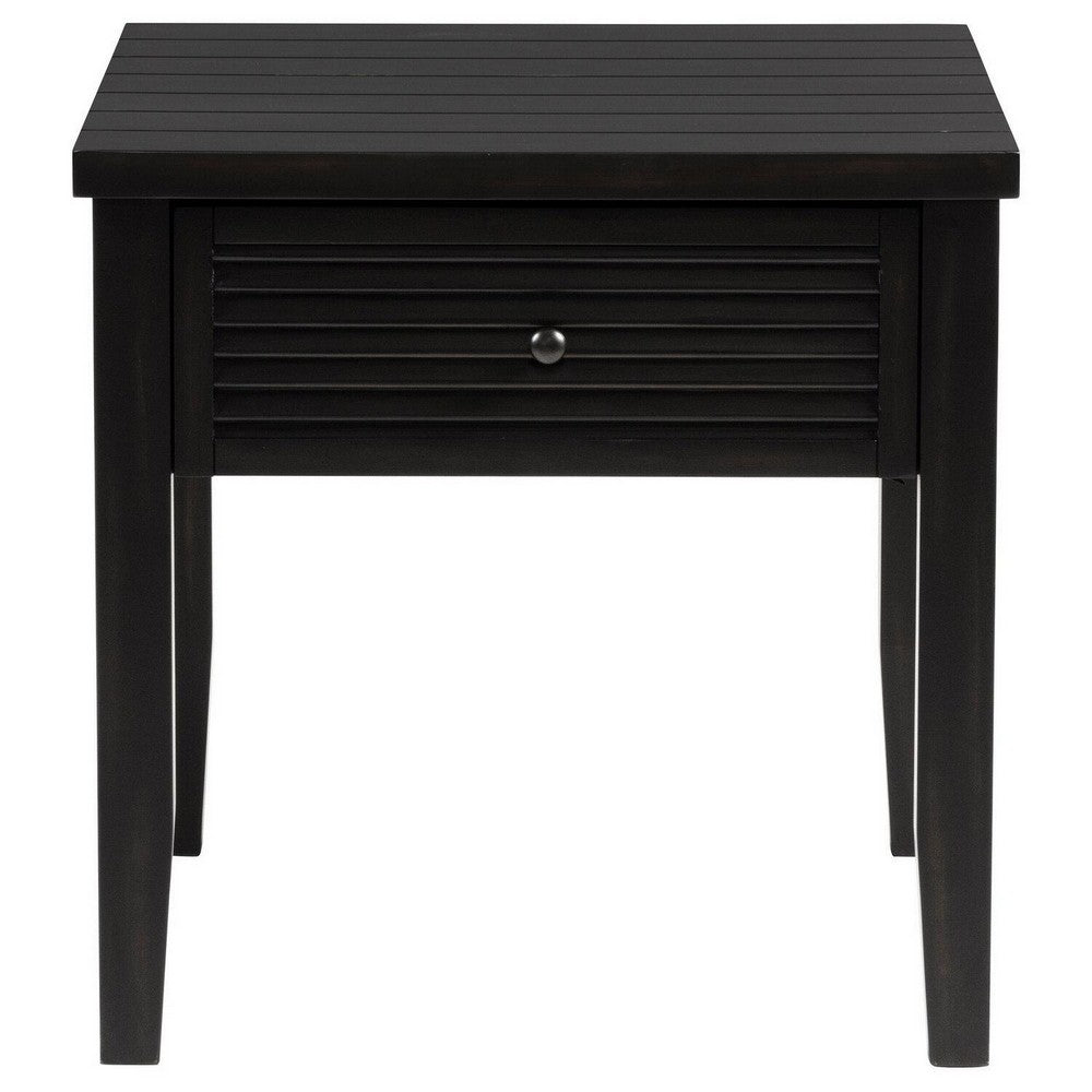 Coni Side End Table, 1 Drawer, Classic Black Wood, Square 24 Inch