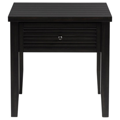 Coni Side End Table, 1 Drawer, Classic Black Wood, Square 24 Inch