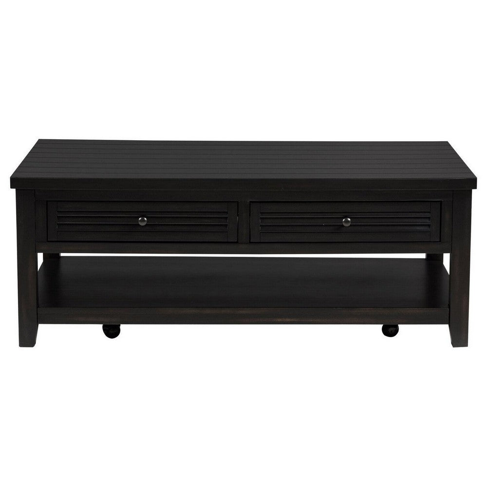 Coni Coffee Table, 2 Drawers, 1 Shelf, Black Wood Frame, 48 Inch