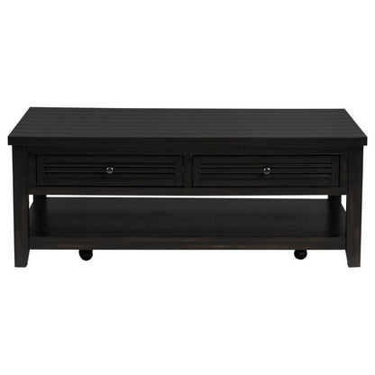 Coni Coffee Table, 2 Drawers, 1 Shelf, Black Wood Frame, 48 Inch