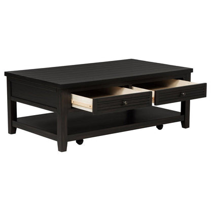 Coni Coffee Table, 2 Drawers, 1 Shelf, Black Wood Frame, 48 Inch