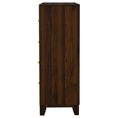 Yels Tall Dresser Chest with 4 Drawers, Gold Metal Knobs, Walnut Brown