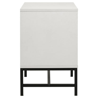 Noro Nightstand, 24 Inch, 2 Storage Drawers, Modern White, Black Metal