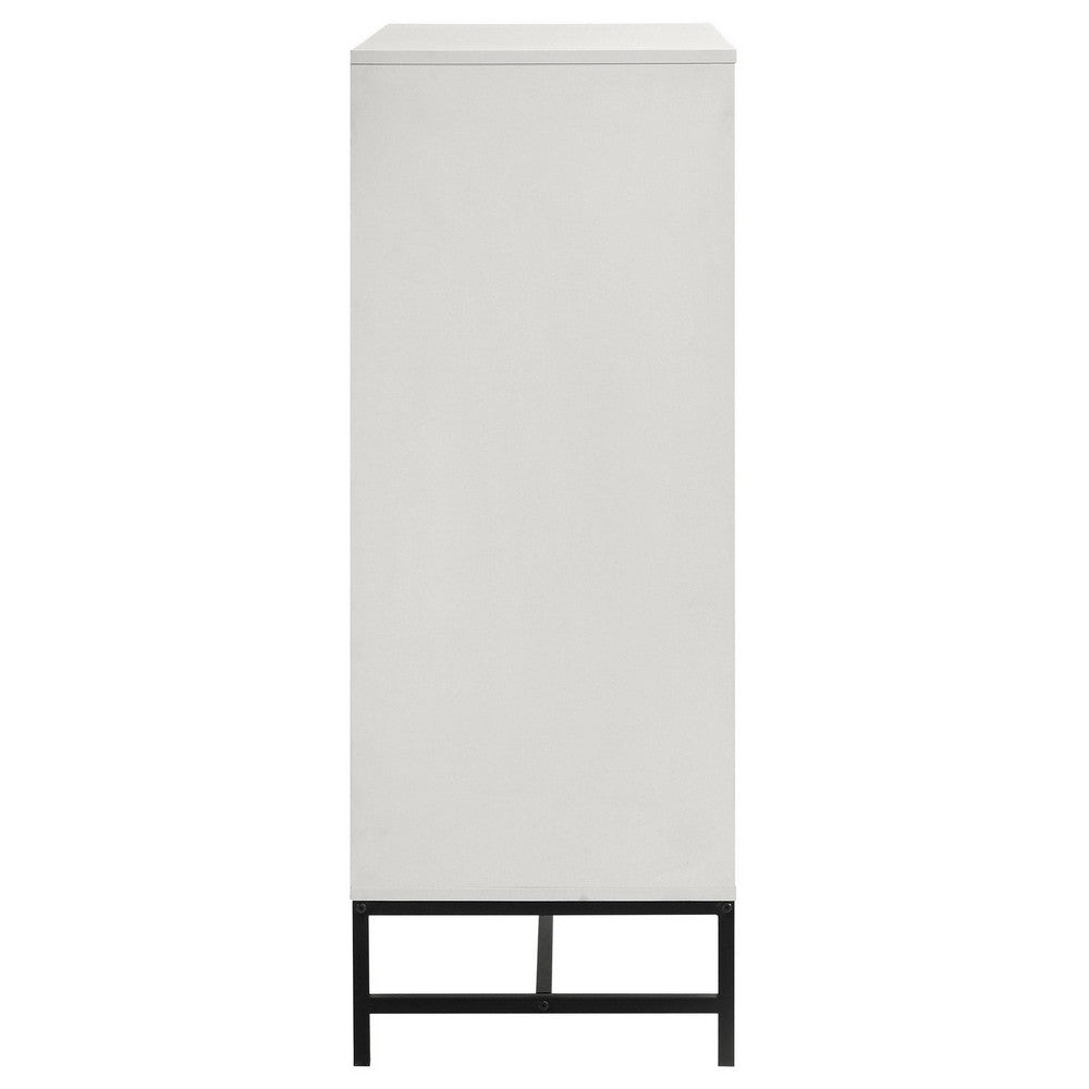 Noro Tall Dresser Chest, 4 Storage Drawers, Modern White, Black Metal