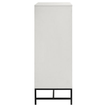 Noro Tall Dresser Chest, 4 Storage Drawers, Modern White, Black Metal