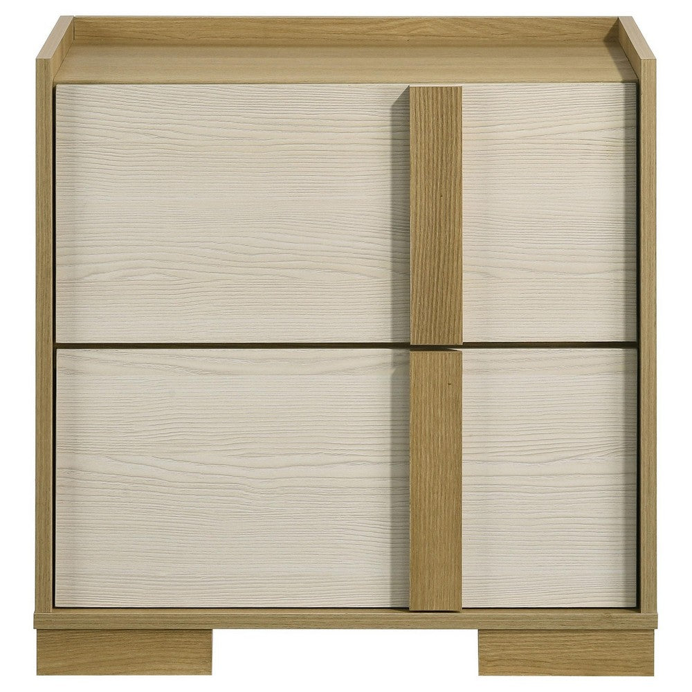 Hyle Nightstand, 2 Drawers, 24 Inch Modern Natural Brown and White