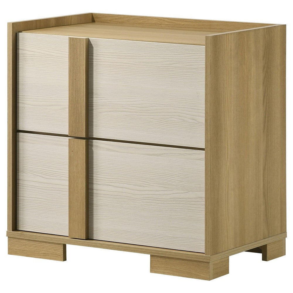 Hyle Nightstand, 2 Drawers, 24 Inch Modern Natural Brown and White