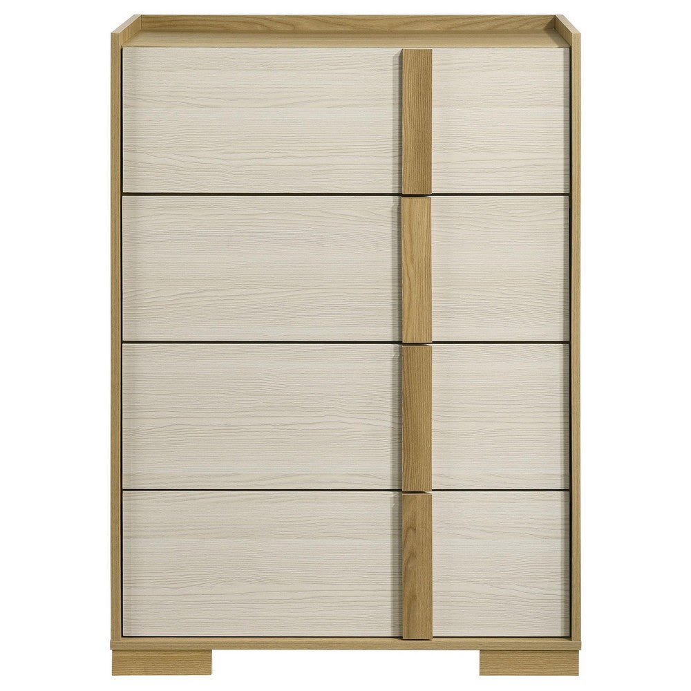Hyle Tall Dresser Chest, 4 Drawers, Modern Natural Brown and White