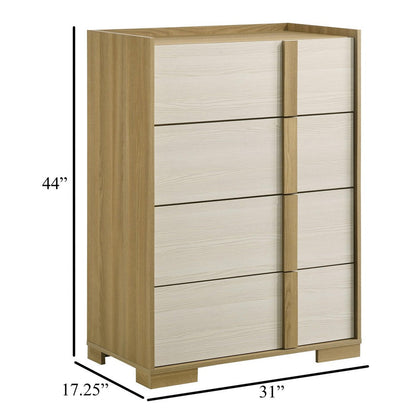 Hyle Tall Dresser Chest, 4 Drawers, Modern Natural Brown and White