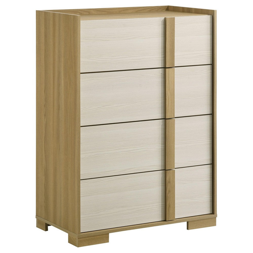 Hyle Tall Dresser Chest, 4 Drawers, Modern Natural Brown and White