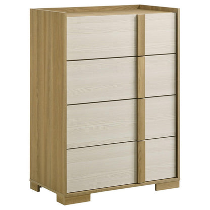 Hyle Tall Dresser Chest, 4 Drawers, Modern Natural Brown and White