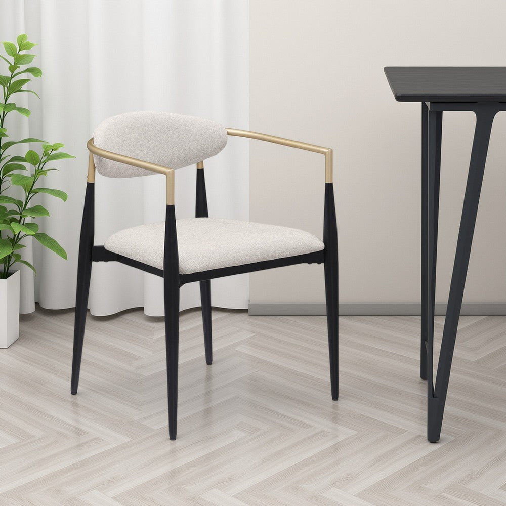 Jexy Dining Armchair Set of 2, Barrel Back, Black Metal, Beige Seat