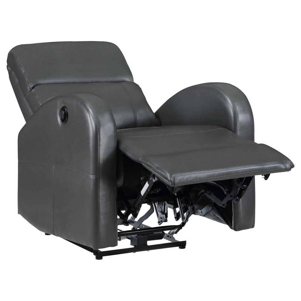 Nami Power Recliner Chair, Rich Gray Faux Leather, Plush Pillow Back