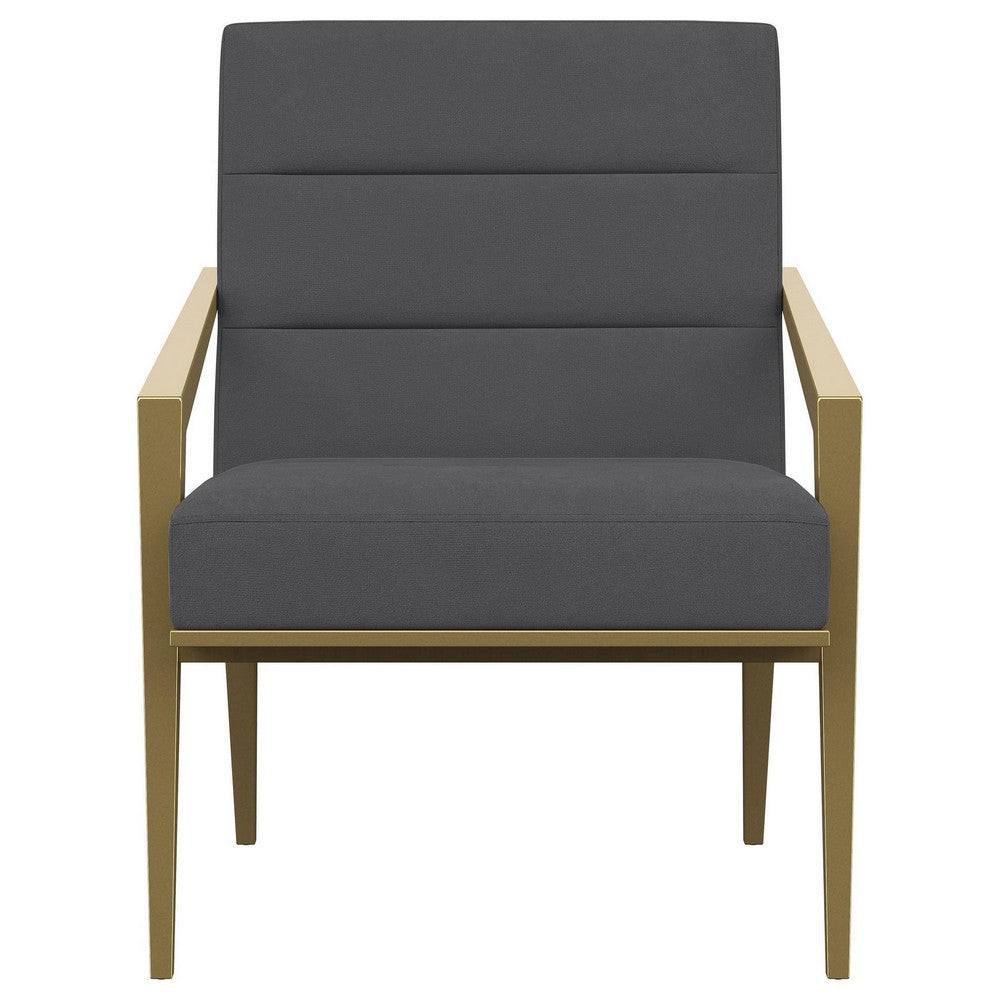 Kiara Accent Chair, Channel Tufted Dark Gray Fabric, Gold Metal Frame