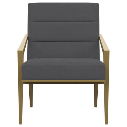 Kiara Accent Chair, Channel Tufted Dark Gray Fabric, Gold Metal Frame