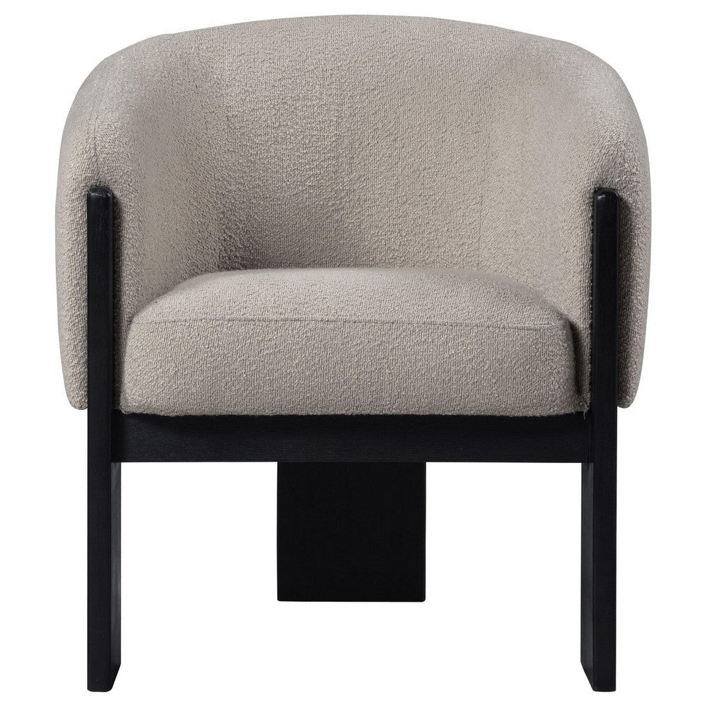 Vala Accent Chair, Modern Plush Beige Boucle Barrel Back, Black Wood