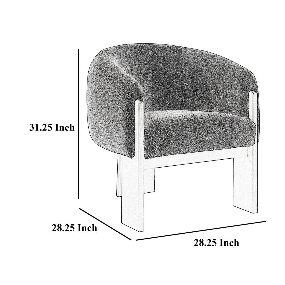 Vala Accent Chair, Modern Plush Gray Boucle Barrel Back, Black Wood