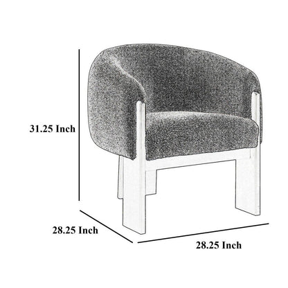 Vala Accent Chair, Modern Plush Gray Boucle Barrel Back, Black Wood