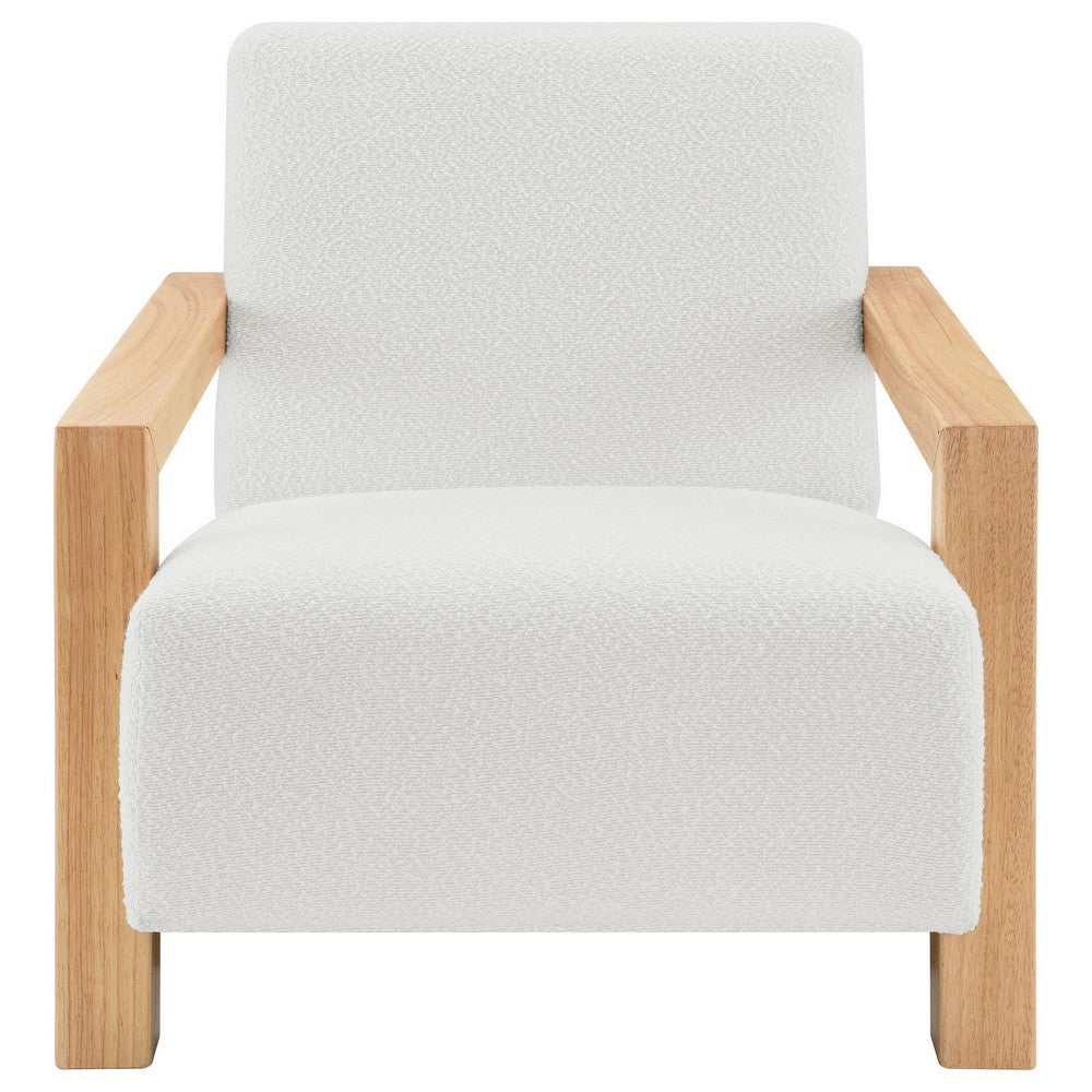Fitz Accent Chair, Soft Ivory Boucle Cushions, Natural Brown Wood