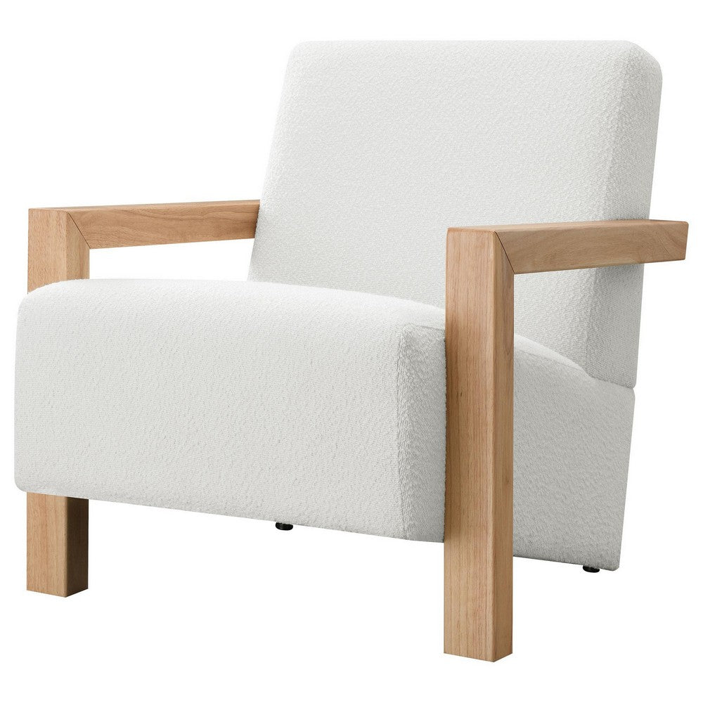 Fitz Accent Chair, Soft Ivory Boucle Cushions, Natural Brown Wood
