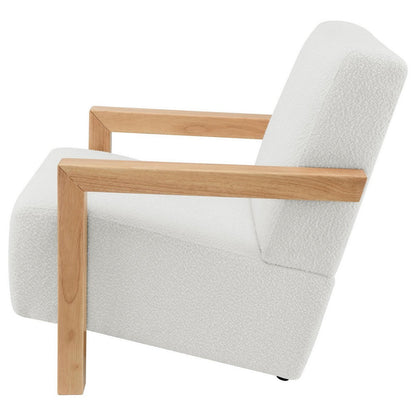 Fitz Accent Chair, Soft Ivory Boucle Cushions, Natural Brown Wood