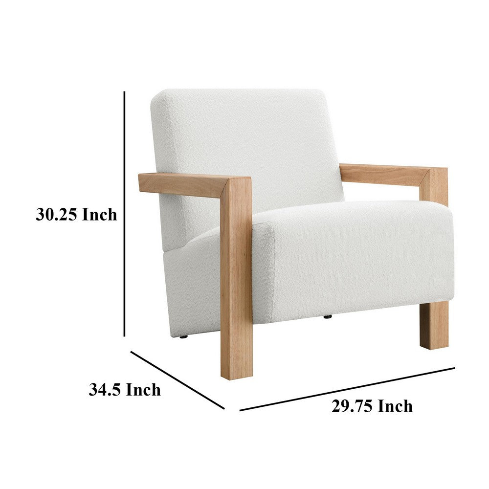Fitz Accent Chair, Soft Ivory Boucle Cushions, Natural Brown Wood