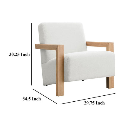 Fitz Accent Chair, Soft Ivory Boucle Cushions, Natural Brown Wood