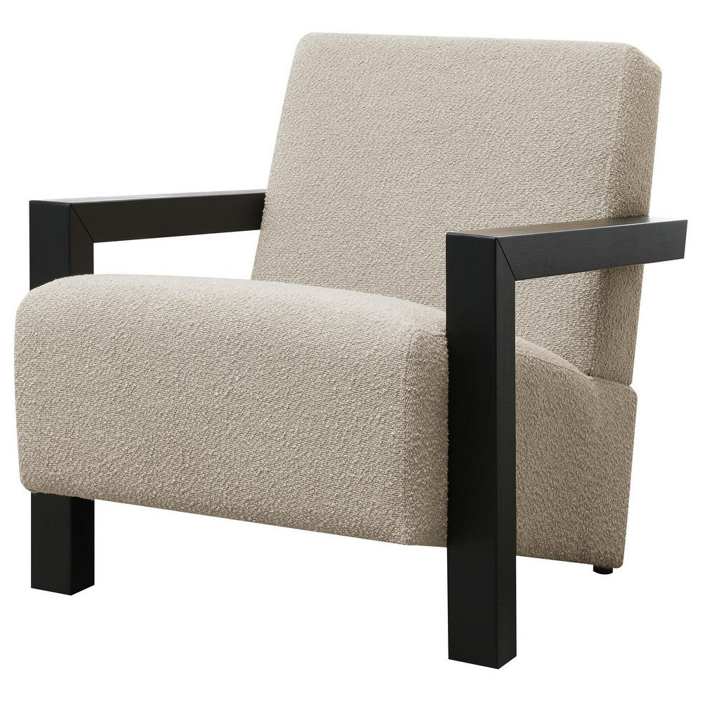 Fitz Accent Chair, Soft Latte Beige Boucle Cushions, Black Wood Arms