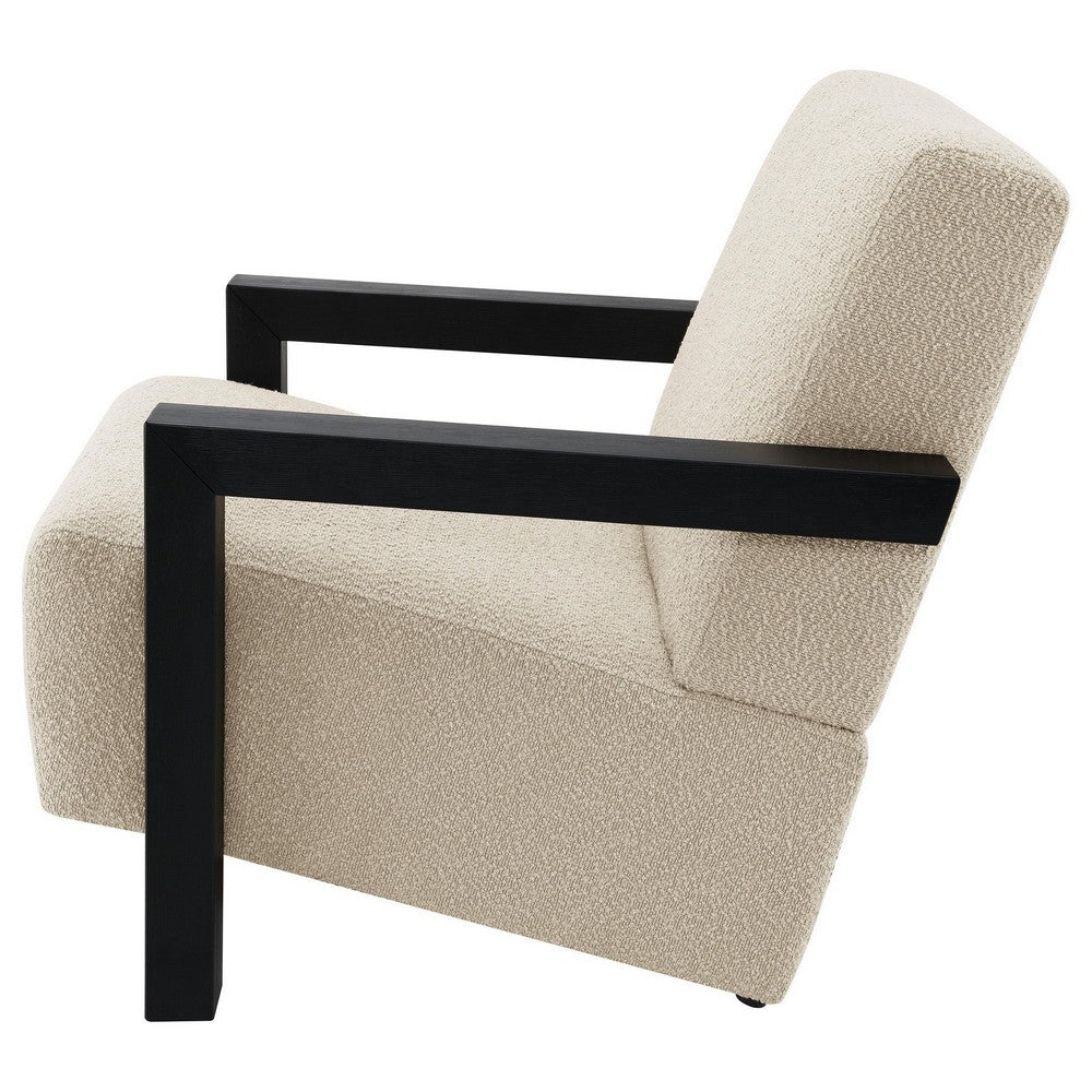 Fitz Accent Chair, Soft Latte Beige Boucle Cushions, Black Wood Arms