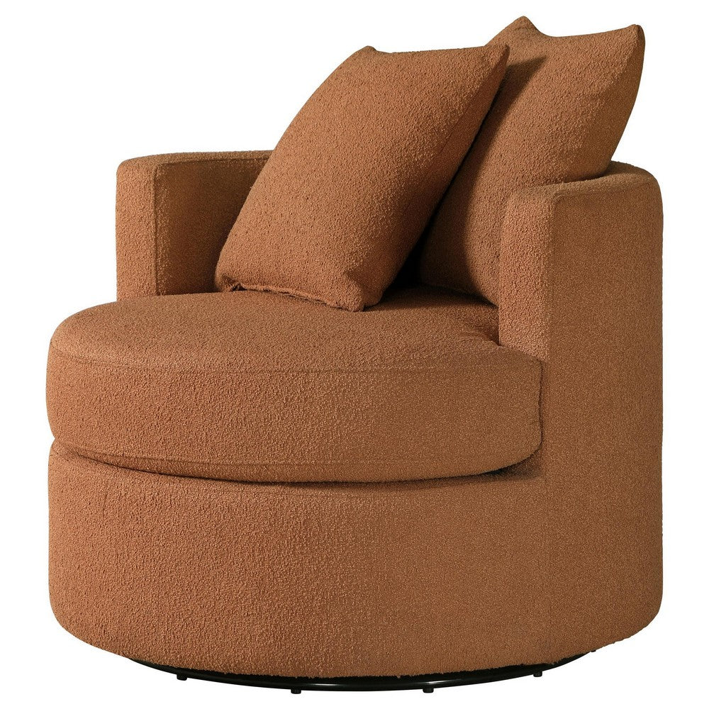 Catlyn Swivel Accent Chair, Burnt Orange Fabric, 2 Accent Pillows