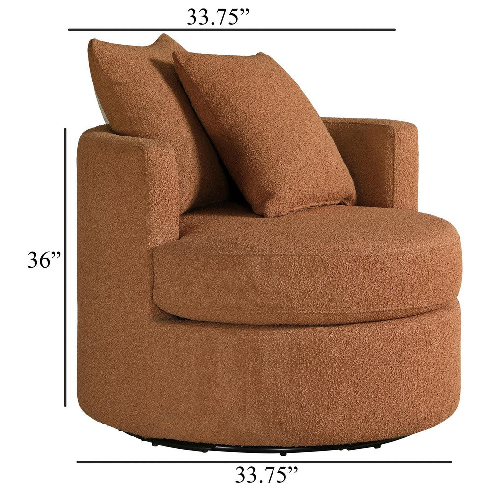 Catlyn Swivel Accent Chair, Burnt Orange Fabric, 2 Accent Pillows