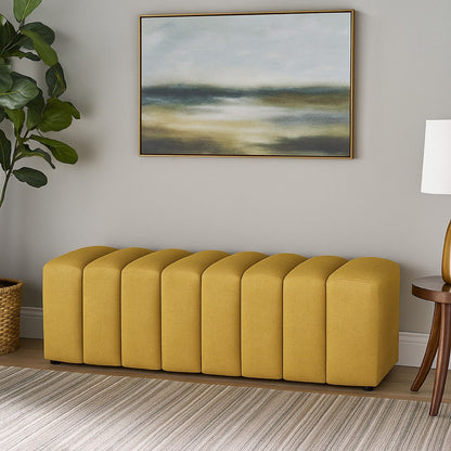 Sanna Accent Bench, Modern Channel Tufted Charcoal Black, 54 Inch