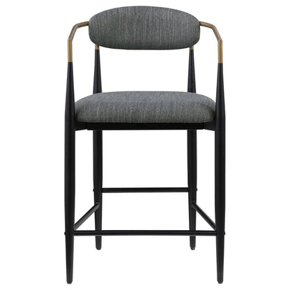 Tiara Counter Chair Set of 2, Gray Fabric, Gold, Black Metal 25 Inch