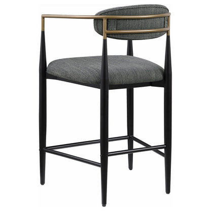 Tiara Counter Chair Set of 2, Gray Fabric, Gold, Black Metal 25 Inch