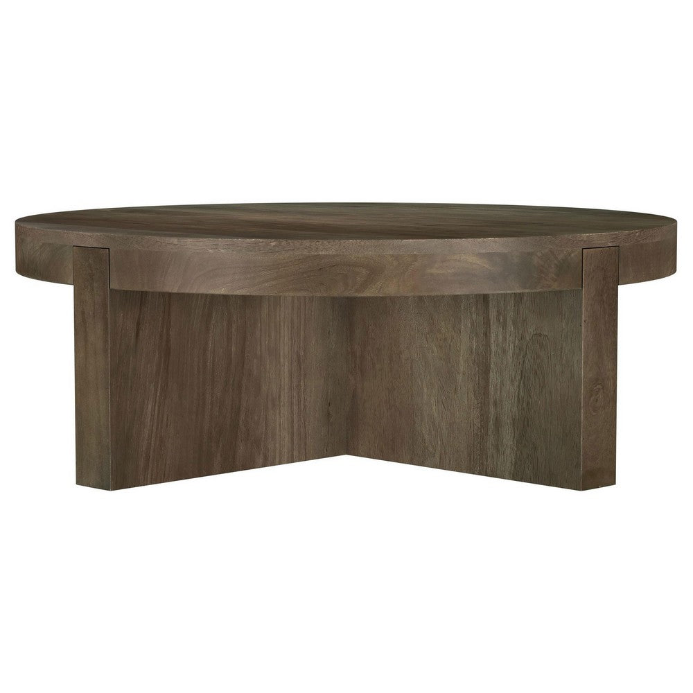 Kinaj Coffee Table, Dark Brown Solid Mango Wood, Round 38 Inch Top