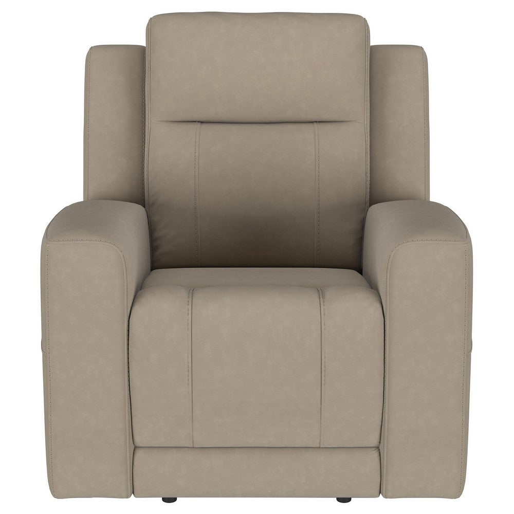 Krio Manual Recliner Chair, 37 Inch Modern Taupe Brown Faux Leather