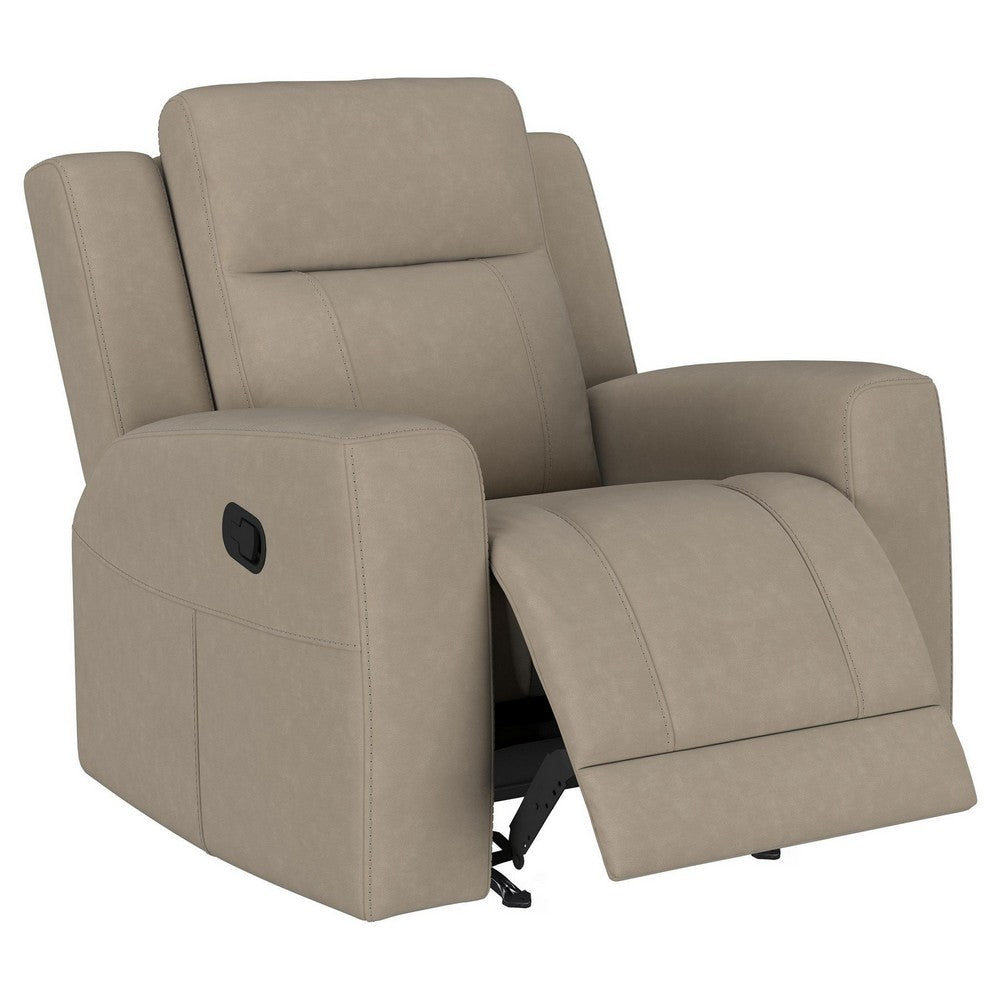 Krio Manual Recliner Chair, 37 Inch Modern Taupe Brown Faux Leather