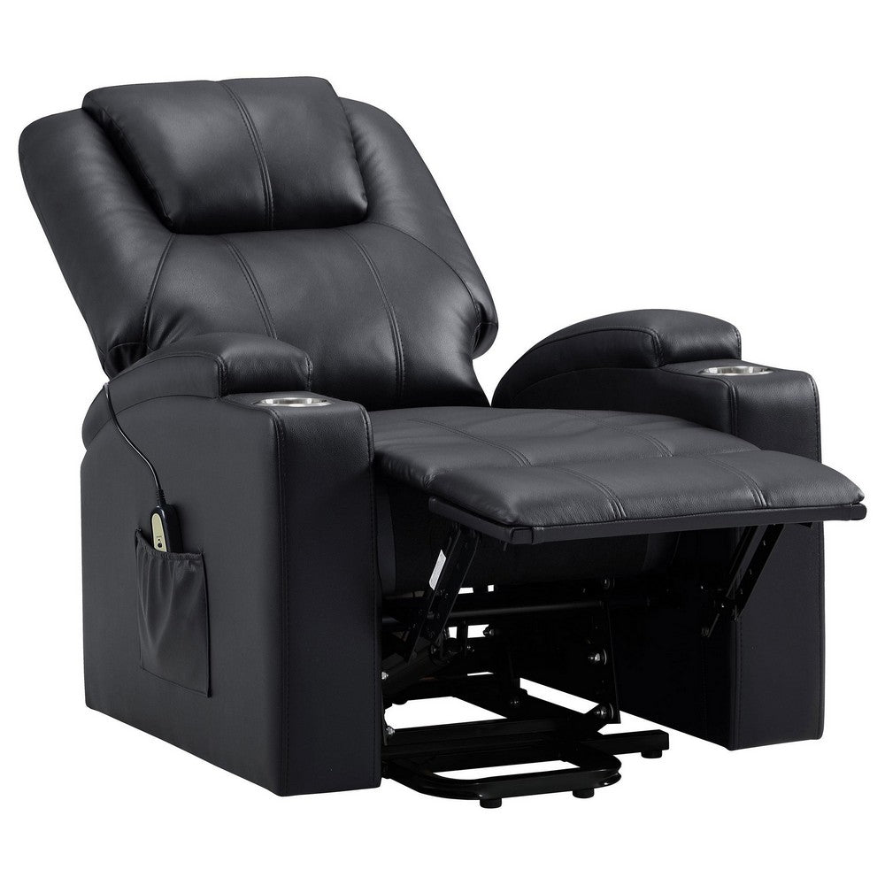 Stoy Power Lift Recliner Chair, Massage, 36 Inch Black Faux Leather