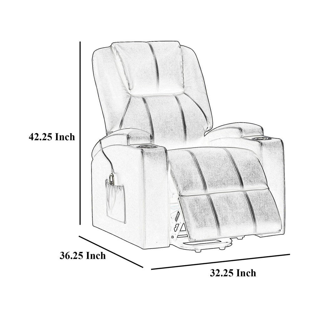Stoy Power Lift Recliner Chair, Massage, 36 Inch Wine Red Faux Leather