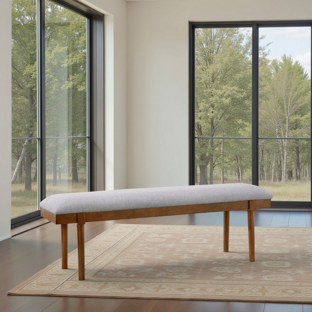 Jeyn Large Dining Room Bench, 59 Inch Brown Hardwood, Gray Polyester