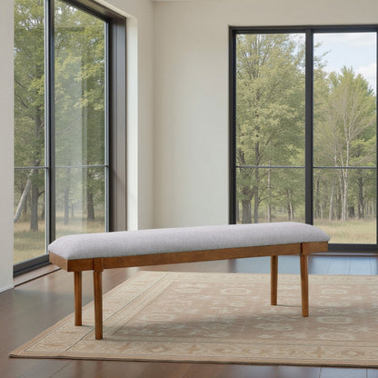 Jeyn Large Dining Room Bench, 59 Inch Brown Hardwood, Gray Polyester