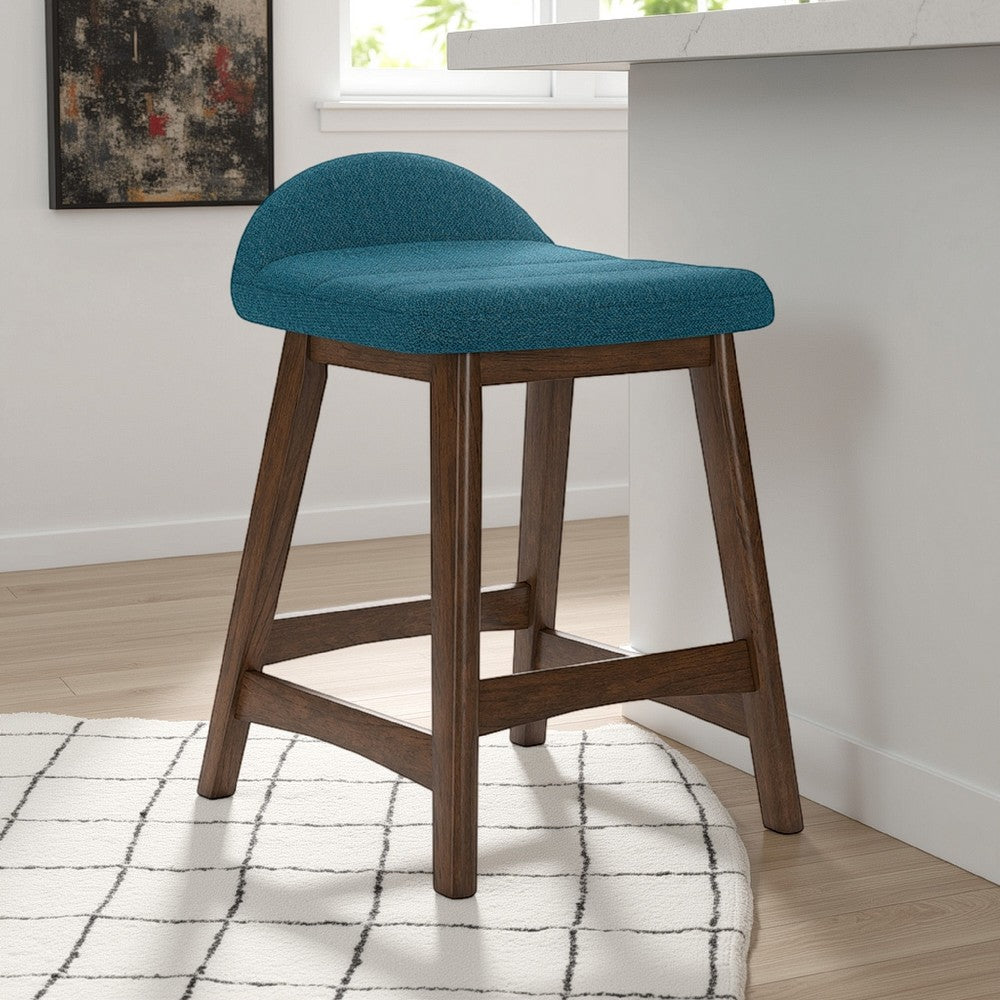 Jeyn Counter Stool with Footrest Set of 2, Brown Hardwood, Seat – Blue