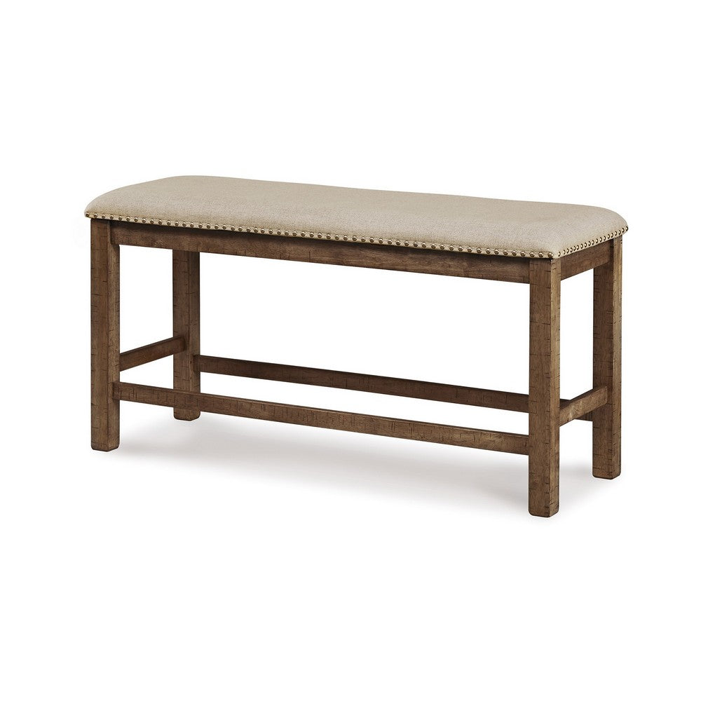 Chip Counter Height Bench, Nailhead Trim and Footrest, Nutmeg Wood
