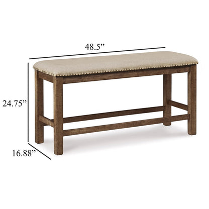 Chip Counter Height Bench, Nailhead Trim and Footrest, Nutmeg Wood