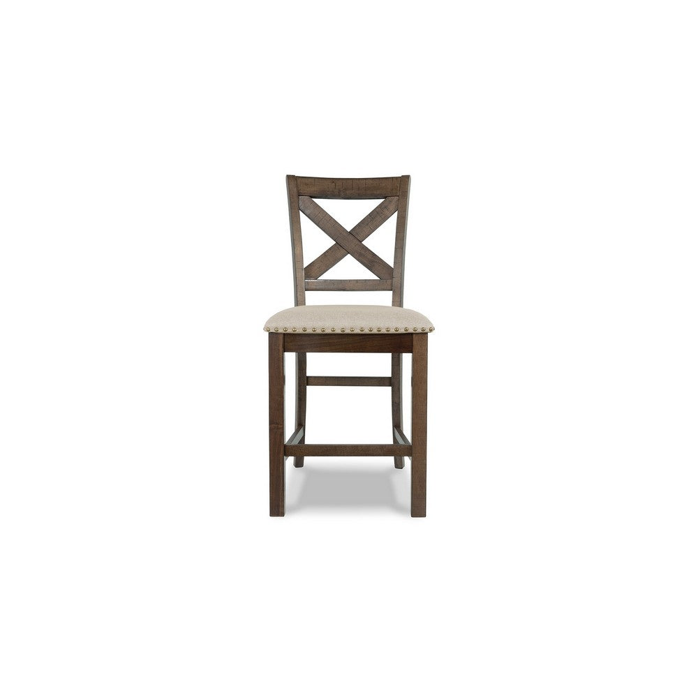 Chip Counter Height Chair Set of 2, Distress Nutmeg Wood, Polyester
