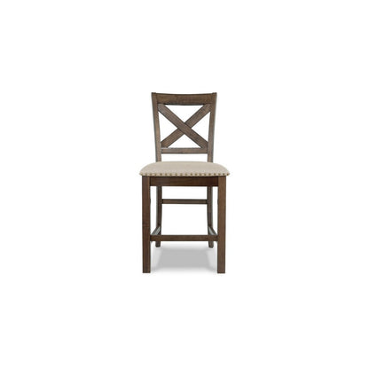 Chip Counter Height Chair Set of 2, Distress Nutmeg Wood, Polyester