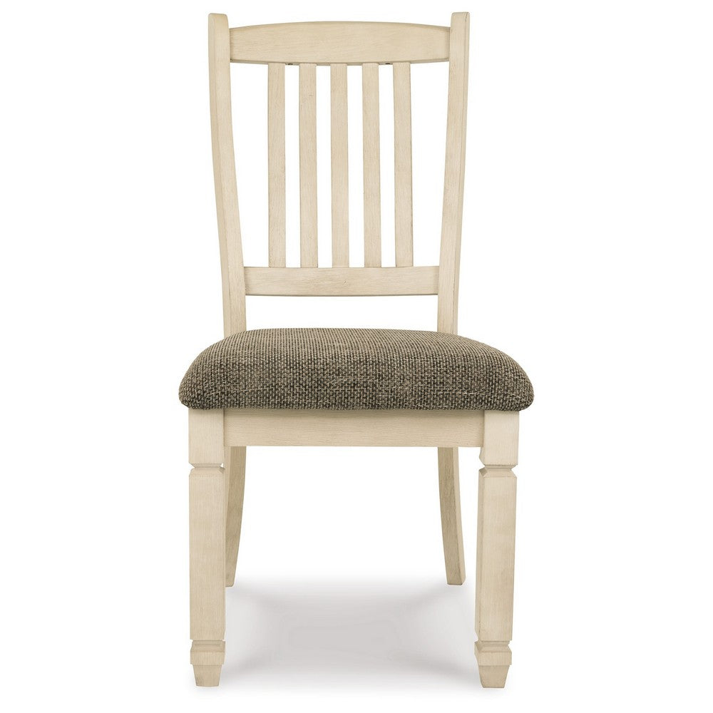Bolan Dining Side Chair Set of 2 with Rake Back, Polyester, White Wood